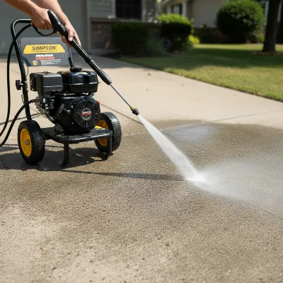 Simpson MegaShot 3200 PSI pressure washer cleaning a concrete driveway